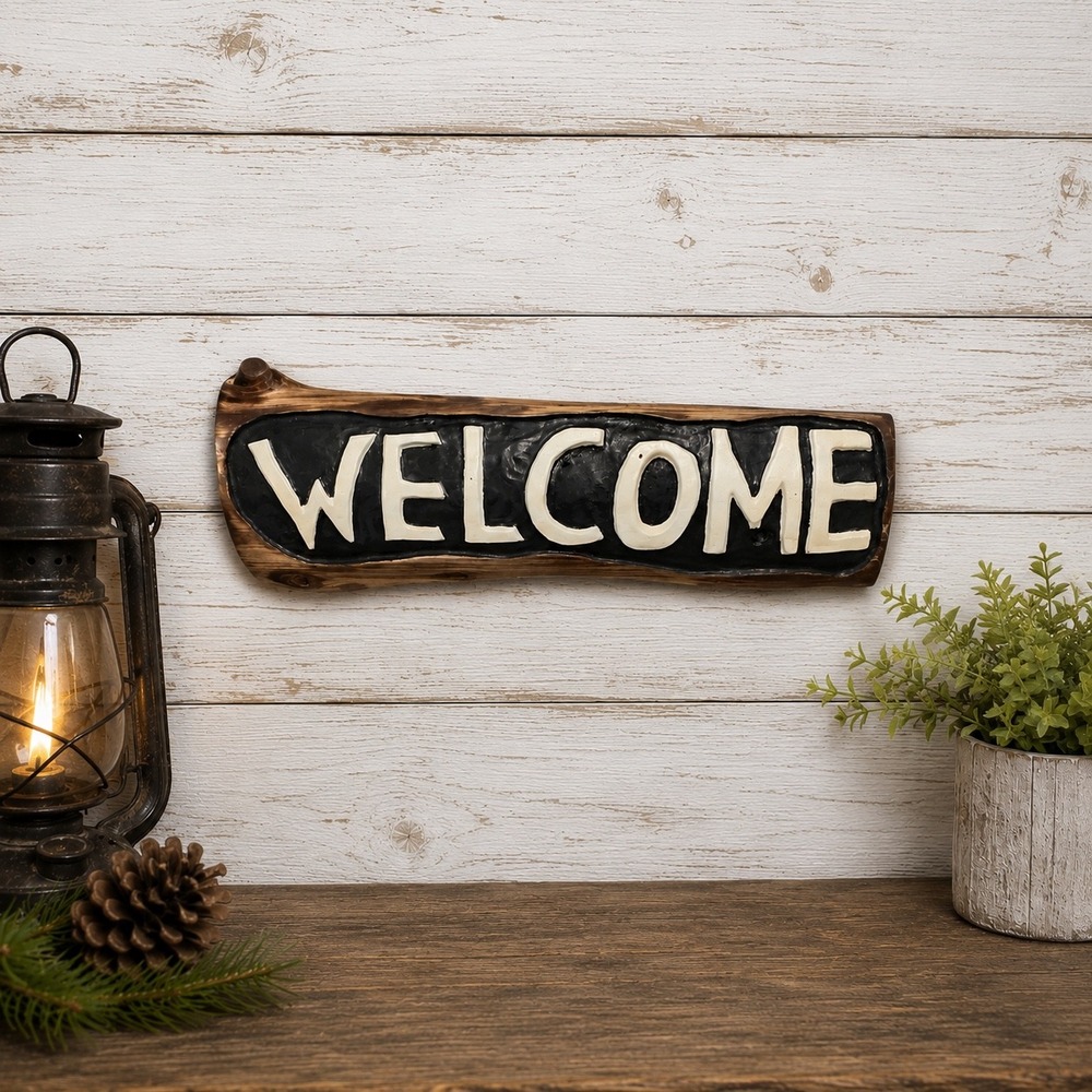 Handmade Cedar Wood Welcome Sign Rustic Live Edge Carved Lodge Decor 24x7x2